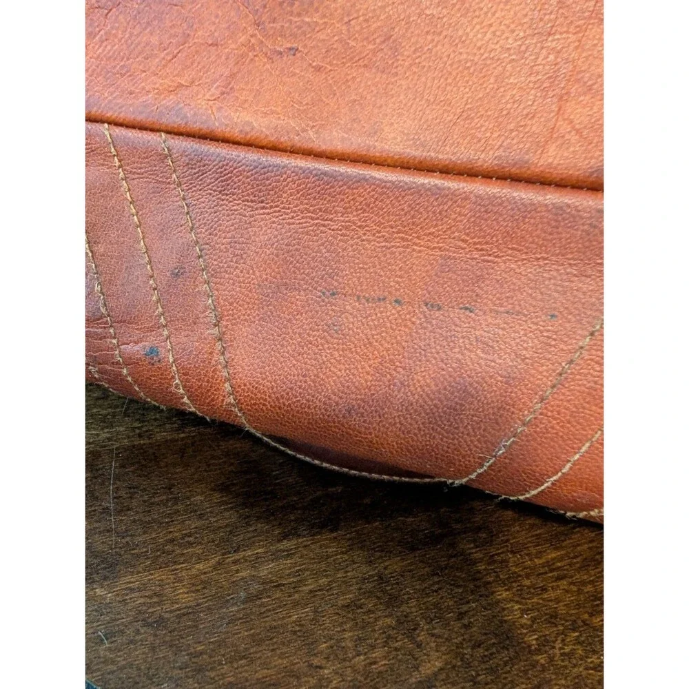 Vintage Leather Tote Bag Brown Double Handle Shoulder Purse 70s Boho Retro Large - Picture 8 of 13